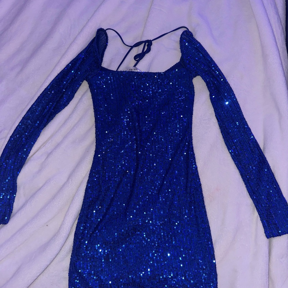 Lucky in the sky Giulia Sequin Long Sleeve Dress in blue Size 2